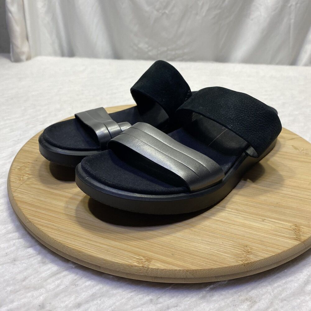 Ecco Flowt Sandal Nubuck Leather Black US Womens Size 8.5 EU 39 Slide Strap